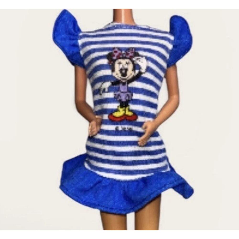 Vintage 80's Mattel Minnie Mouse Blue Dress Doll Barbie Tag & Mickey Hat
